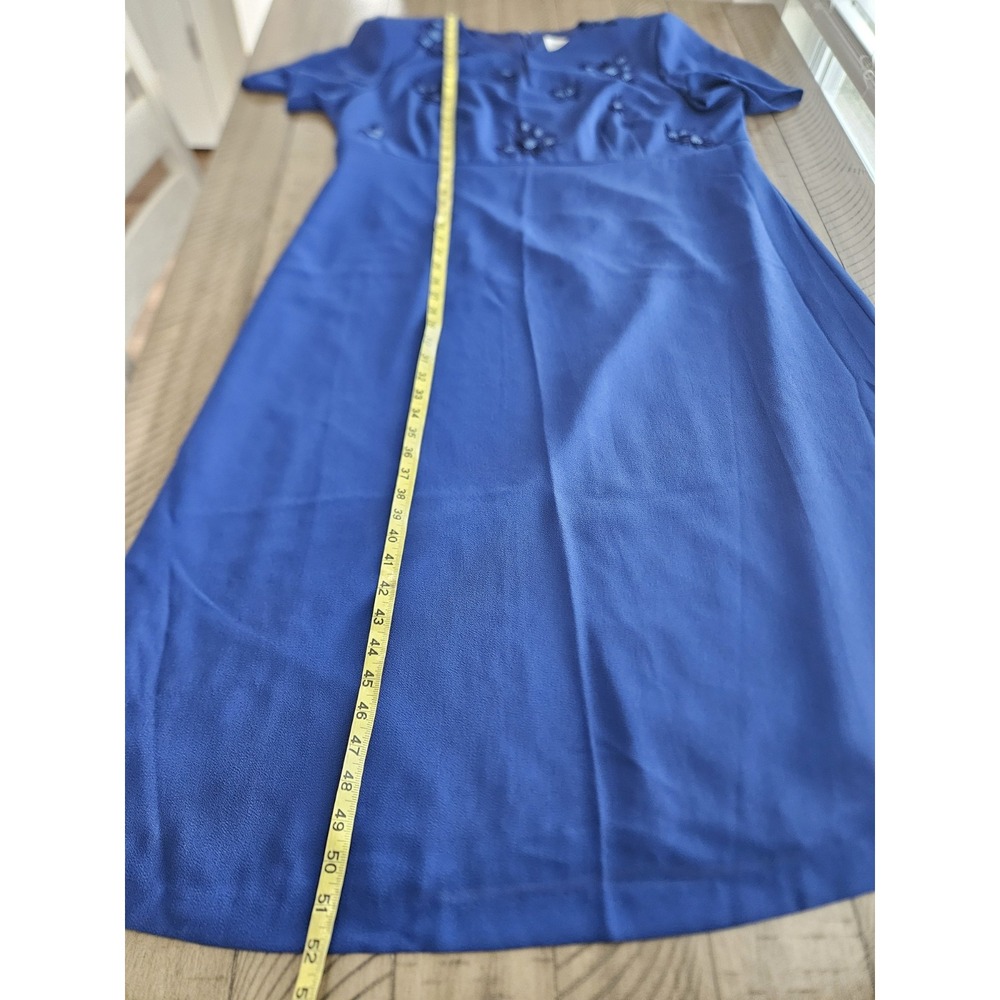 Jessica Howard Gown 20 Blue Floral Beaded Embroidered Crepe Cruise Event Evening - Picture 10 of 13